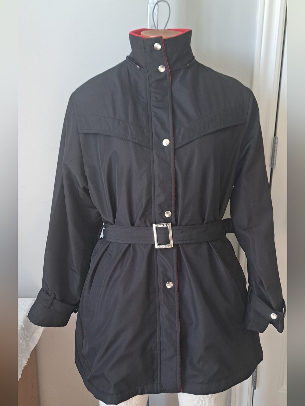 VTG PRADA SPORT SGV126 black red technical hooded belted jacket ITALY Y2K XXL